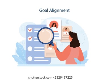 HR agent professional tasks. Human resources manager aligning goals, connection of organizational, team and individual goals. Personnel management. Flat vector illustration