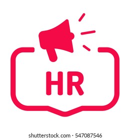 Hr. Badge with megaphone icon. Flat vector illustration on white background.
