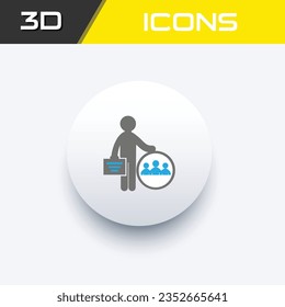 HR with briefcase icon in blue grey background, 3D info graphics icon, editable source file