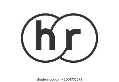 Emblem der HR-Geschäftsgesellschaft mit Umrissrunden und Buchstaben h r. Logo-Vorlage von zwei zusammengeführten Kreisen für Markenidentität, Logotyp. Vektor-Unendlichkeitssymbol und Technologiezeichen.