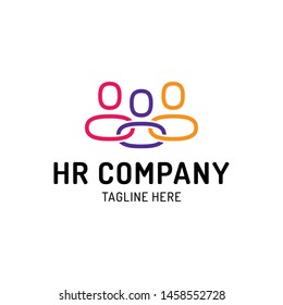 HR Company Logo Design Template. Vector Human Resources Label With People Icons. Line Creative Team Building Illustration Background. Together Concept Idea