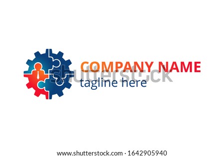 HR company logo template - Human resources or team work (working solutions)  - circular emblem with people, puzzle and gears associations