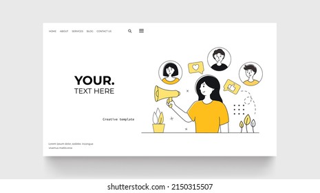 HR concept, recruitment, woman search candidate. Landing page