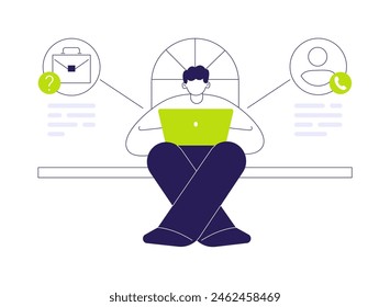 HR consultancy abstract concept vector illustration. Man deals with career counselling using laptop, expat hiring, HR management, human resources, headhunting agency abstract metaphor.