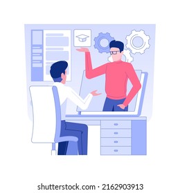 HR consultancy isolated concept vector illustration. Man deals with career counselling using laptop, expat hiring, HR management, human resources, headhunting agency vector concept.