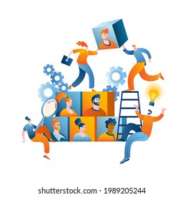 The HR department builds a team. The concept of a vector illustration on the topic of team building and human resource management.