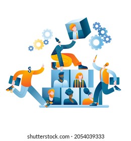 The HR department builds a team. The concept of a vector illustration on the topic of team building and human resource management.