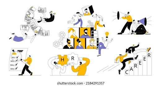 The HR department forms a team. A set of vector illustrations on the topic of team building and human resource management.