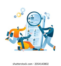 The HR department is looking for a key employee. Vector illustration in a flat style on the topic of personnel search.