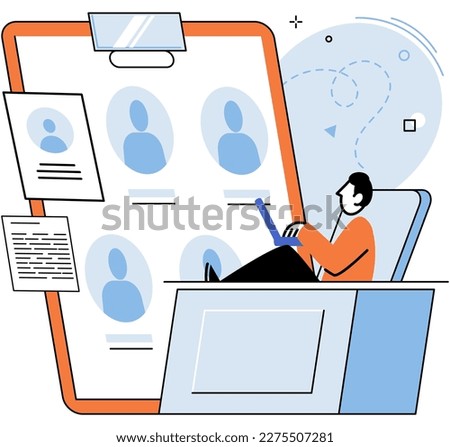 HR department work scenes set, qualified employee responsible for formation of human resources in organization. Specialist engaged in selection, adaptation, dismissal, development of personnel