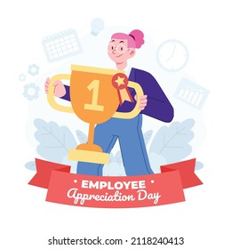 HR Employee concept vector Illustration idea for landing page template, rewarding with bonus for good result, motivation and inspirational appreciation, success award. Hand drawn Flat Style