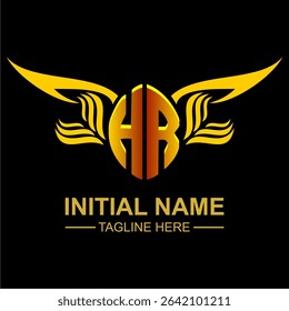 HR Golden Wing Emblem Logo with elegant gold wings, sleek and modern design. Ideal for branding, creative projects, luxury businesses, or artistic ventures.