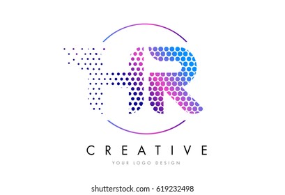 HR H R Pink Magenta Dotted Bubble Letter Logo Design. Dots Lettering Vector Illustration