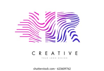 HR H R Zebra Letter Logo Design with Black and White Stripes Vector
