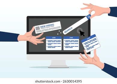 HR hand posting job vacancy on online career website, job posting on recruitment website, employment or career opportunity online, HR or human resource offer help wanted or hiring position vacancy