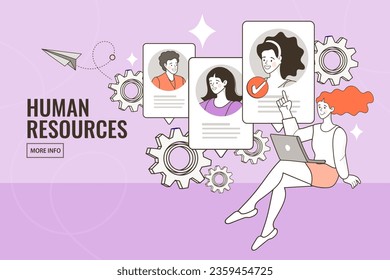 Personal- und Headhunter-Service. Personalwesen, Bewerber, Leistungsmanagement, Bewerber, Mitarbeiter finden, Personalmanagement. Einstellungs-Agentur. Vektorgrafik.