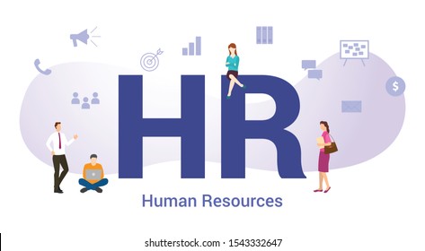 hr human resources concept with big word or text and team people with modern flat style - vector