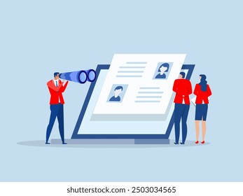 HR Human Resources find people,businessman HR look through binoculars to find candidate people.Searching for candidate concept of recruitment and human resources