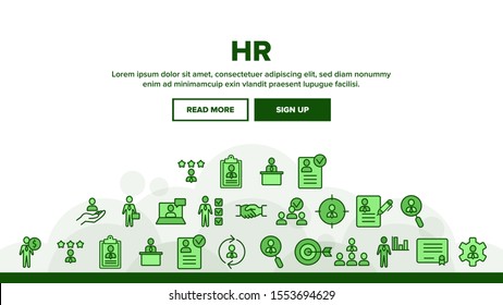 HR Human Resources Landing Web Page Header Banner Template Vector. Profile And Target With Arrow, Handshake, Character Businessman And Video Conference HR Illustration