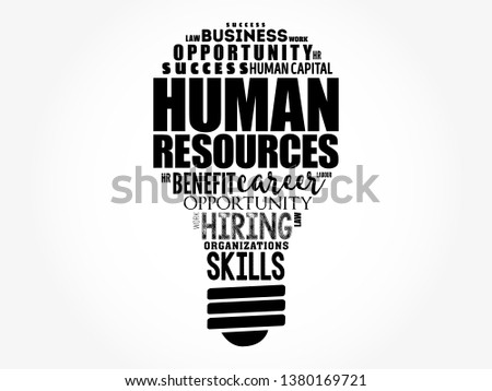 HR - Human Resources light bulb word cloud collage, business concept background