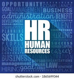 HR - Collage de palabras en nube de Recursos Humanos, fondo de concepto de negocio