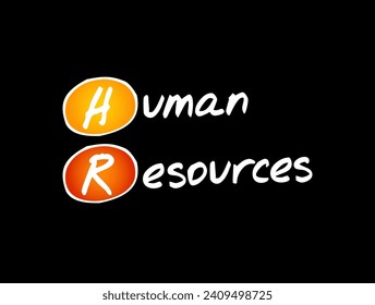 HR Human Resources - set of people who make up the workforce of an organization, business sector, industry, or economy, acronym text concept background