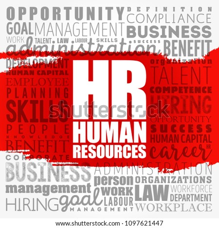 HR Human Resources - set of people who make up the workforce of an organization, business sector, industry, or economy, word cloud concept background