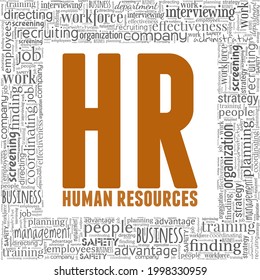 HR - Human Resources vector illustration word cloud isolated on a white background.