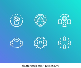 Hr icon set and cohesion with interaction, collaboration strategy and conflict management. Work group related hr icon vector for web UI logo design.