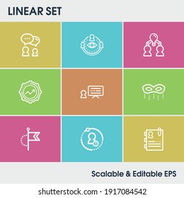 Hr icon set and roles with kpi, set goals and recruitment. Resume related hr icon vector for web UI logo design.