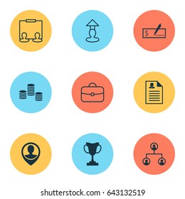 Hr Icons Set. Collection Of Briefcase, Female Application, Publicity And Other Elements. Also Includes Symbols Such As Female, Application, Cup.