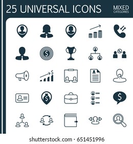 Hr Icons Set. Collection Of Briefcase, Pin Employee, Coins Growth And Other Elements. Also Includes Symbols Such As Job, Search, Partnership.