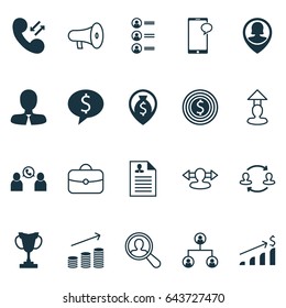Hr Icons Set. Collection Of Business Goal, Curriculum Vitae, Destination And Other Elements. Also Includes Symbols Such As Megaphone, Man, Resume.