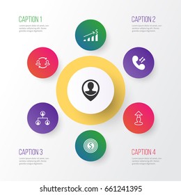 Hr Icons Set. Collection Of Cellular Data, Destination, Business Goal And Other Elements. Also Includes Symbols Such As Cellular, Pin, Increase.