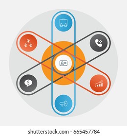 Hr Icons Set. Collection Of Personal Badge, Cellular Data, Bullhorn And Other Elements. Also Includes Symbols Such As Structure, Megaphone, Presentation.