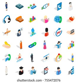 Hr icons set. Isometric style of 36 hr vector icons for web isolated on white background