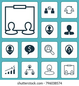 Hr icons set with team structure, presentation, navigation and other increase elements. Isolated vector illustration hr icons.