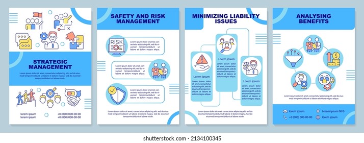 HR importance blue brochure template. Company success. Leaflet design with linear icons. 4 vector layouts for presentation, annual reports. Arial-Black, Myriad Pro-Regular fonts used