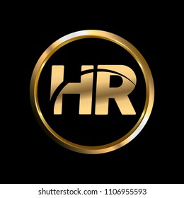 HR initial circle company logo gold black background