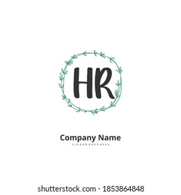 HR Initial handwriting and signature logo design with circle. Beautiful design handwritten logo for fashion, team, wedding, luxury logo.