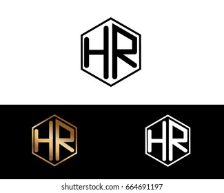 HR initial letters linked with hexagon shape logo
