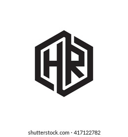 HR initial letters looping linked hexagon monogram logo