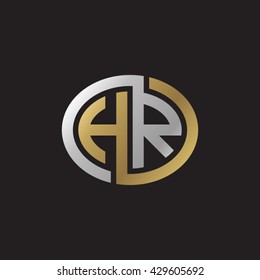 HR initial letters looping linked ellipse elegant logo golden silver black background