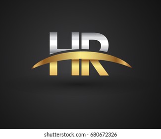HR initial logo company name colored gold and silver swoosh design. vector logo for business and company identity.
