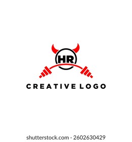 HR initial monogram for fitnes or gym logo with devil style design