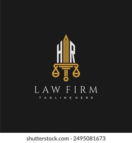 HR initial monogram for lawfirm logo with sword and scale
