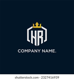 Diseño inicial del logotipo del monograma HR para la imagen elegante de la corona de estilo hexágono
