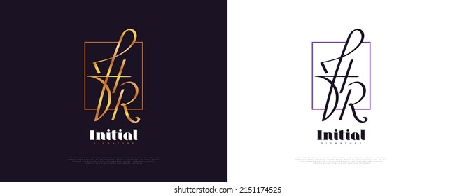 HR Initial Signature Logo Design in Gold Handwriting Style. Initial H and R Logo Design for Wedding, Fashion, Jewelry, Boutique and Business Brand Identity
