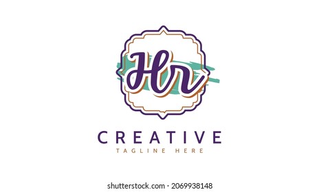 Hr Initials, handwriting logo vector