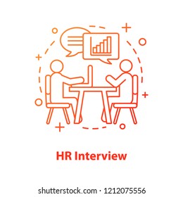 HR interview concept icon. Job interviewing idea thin line illustration. Meeting. Teamwork. Coworking. Vector isolated outline drawing